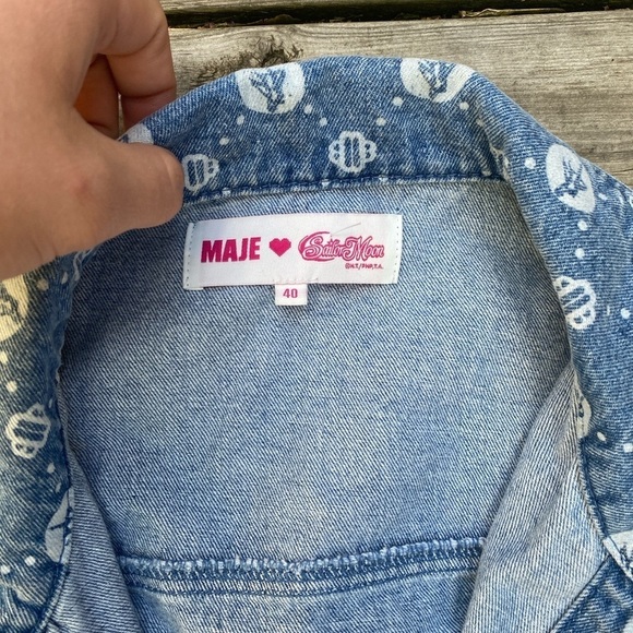 Rare Maje X Sailor Moon Bmoon Monogram Denim Jacket Size 40 - Picture 8 of 10